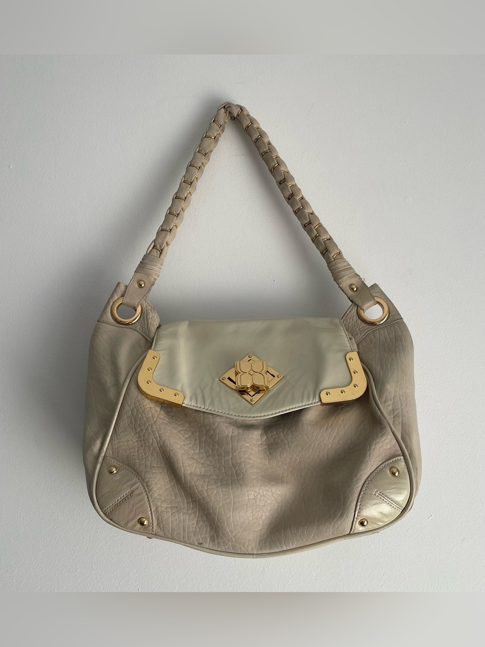BCBGMaxAzria Cream Shoulder Bag with Gold Hardware